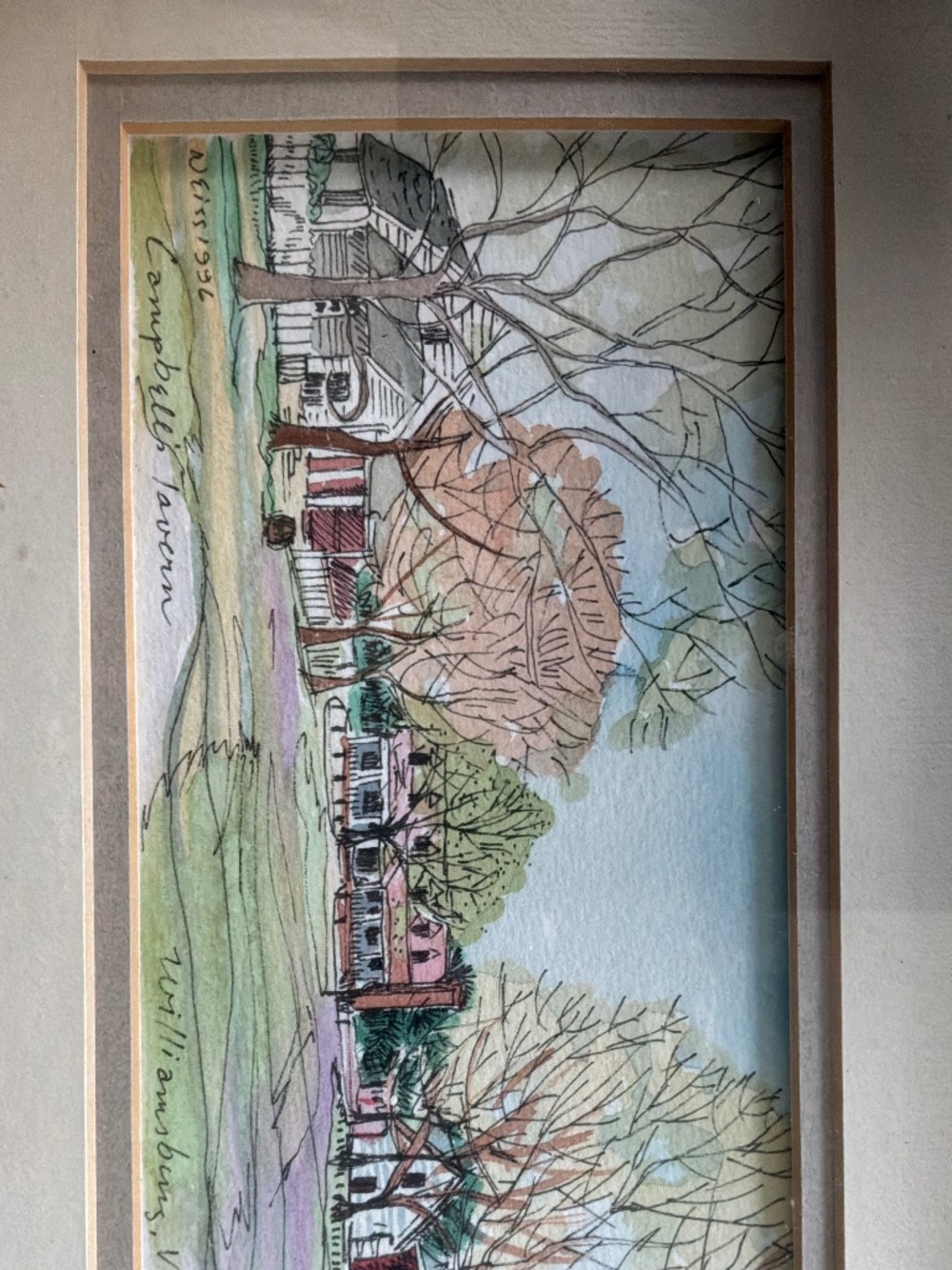 Vintage Framed Colonial Williamsburg Art – Christiana Campbell's Tavern by Mary